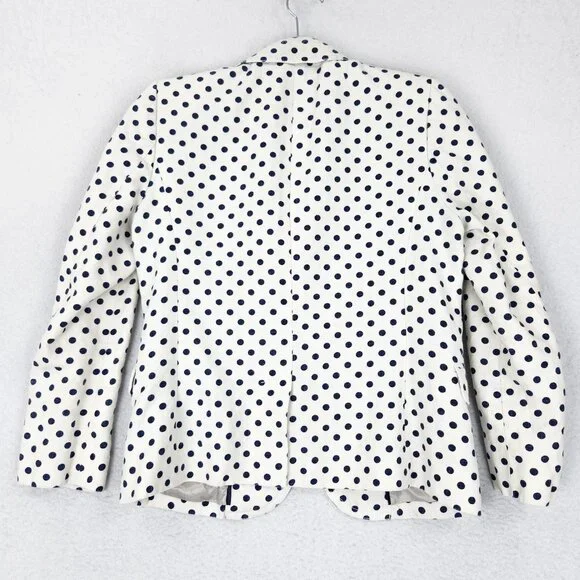 J Crew Jacket Womens 8 White Navy Blue Polka Dot Linen Schoolboy Blazer Career - Picture 13 of 15